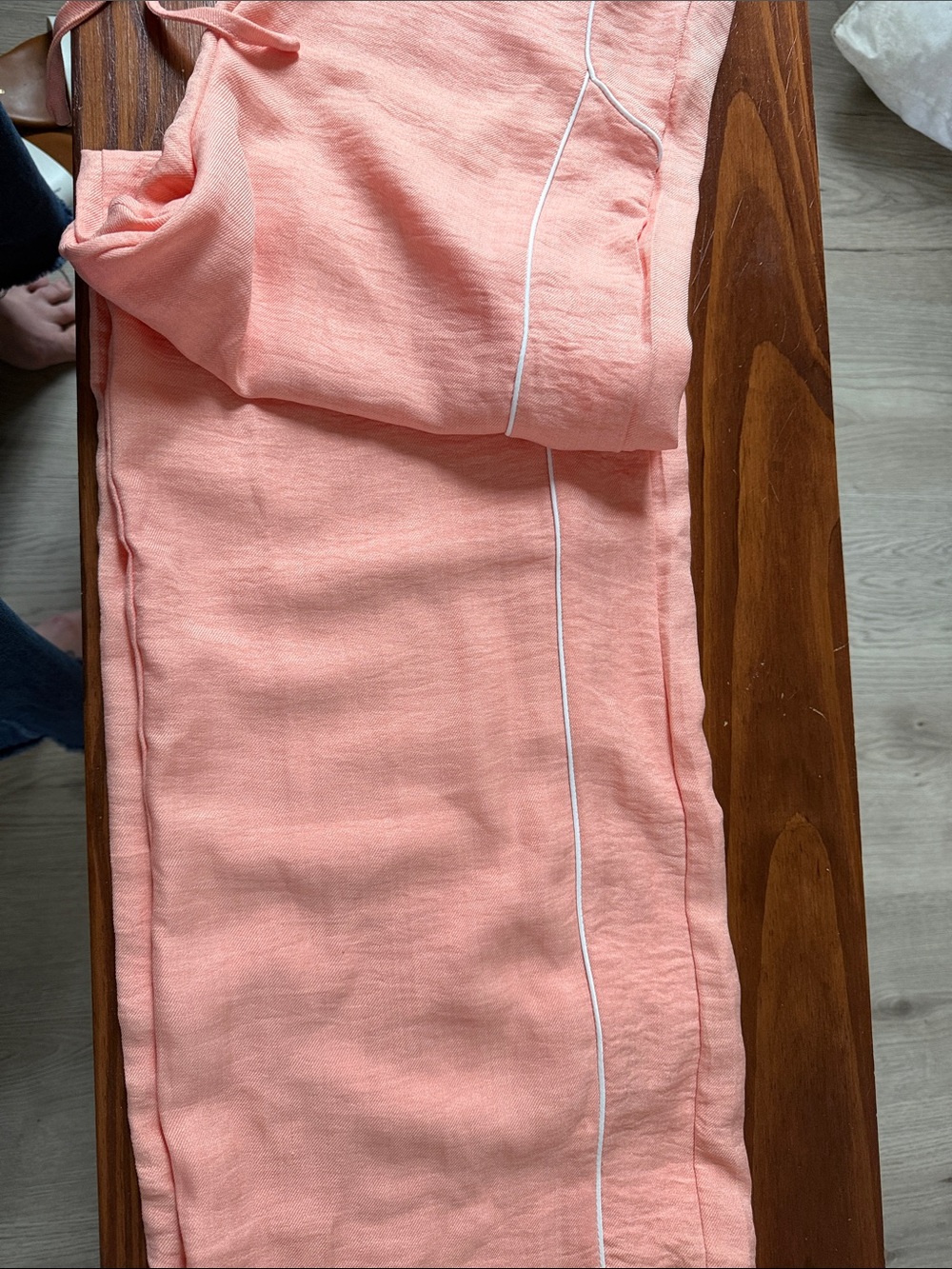 Peach Pull-On Lounge Pants with Contrast Piping